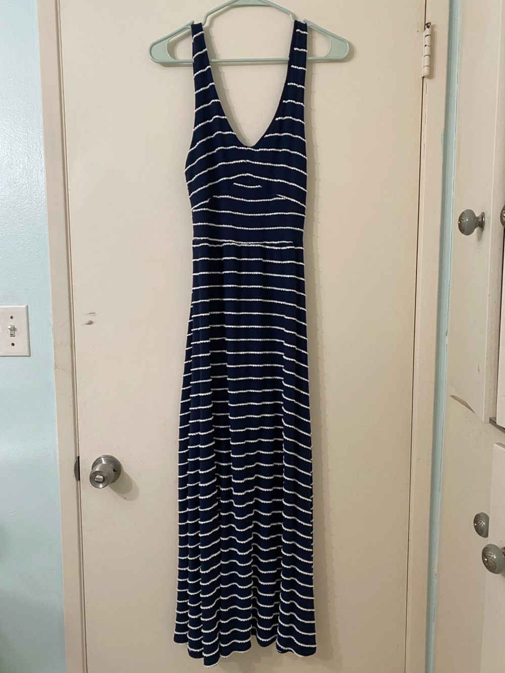 Puella-Anthropologie: Striped Navy and White Maxi Dress with V-Neck